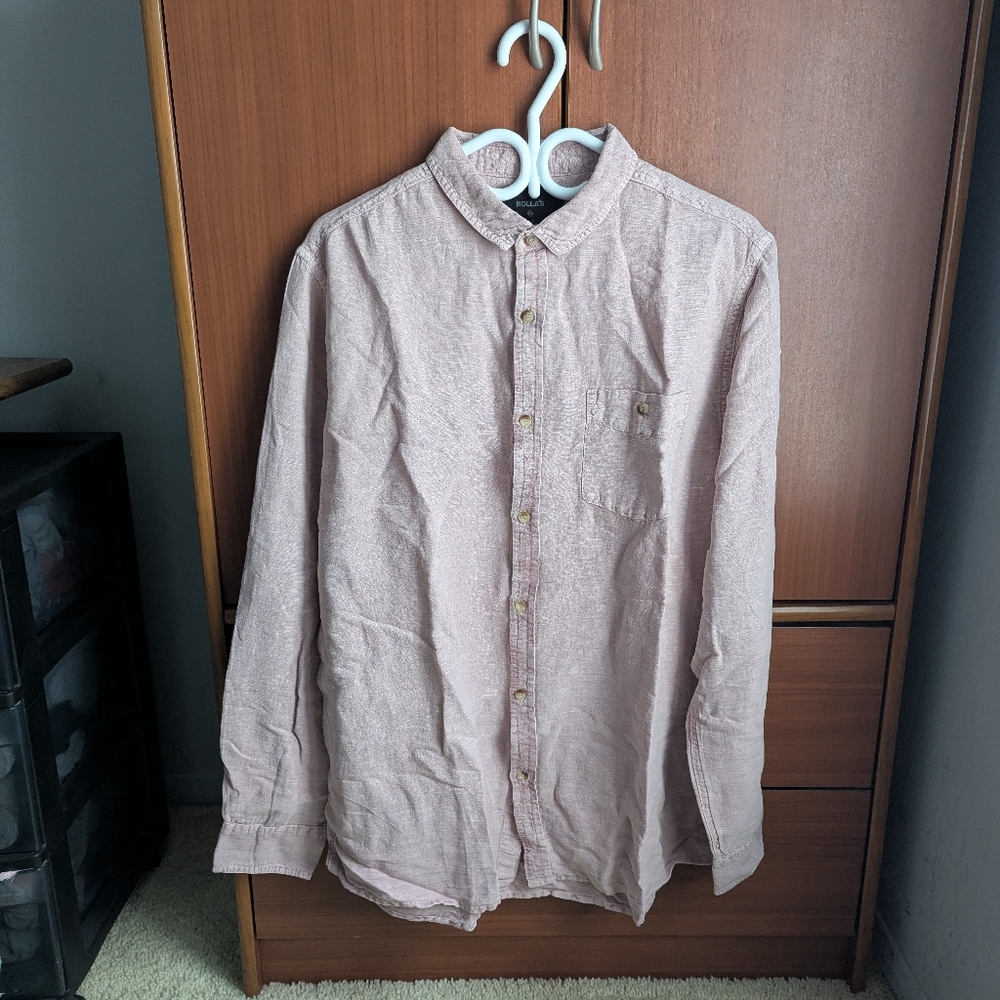 Rolla's "Men at Work" dusty pink/mauve hemp shirt size XL slim fit